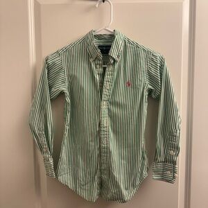 Ralph Lauren Kids Green and White Striped Shirt